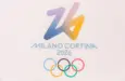 Milano Cortina 2026 Olympic Games logo with the number 26 and colorful Olympic rings displayed prominently on a white background Cortina^ Italy - January 27^ 2026