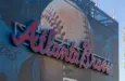 The Atlanta Braves logo on the back of the scoreboard at Truist Park in Atlanta Georgia USA Atlanta Georgia USA - 9 7 2024
