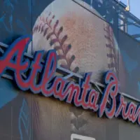 The Atlanta Braves logo on the back of the scoreboard at Truist Park in Atlanta Georgia USA Atlanta Georgia USA - 9 7 2024