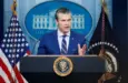 Pete Hegseth^ Defense Secretary^ speaks at a White House press briefing after a Black Hawk helicopter collided with American Airlines flight 5342 by DCA airport WASHINGTON – January 30 2025