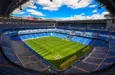 Panoramic view of Santiago Bernabéu Stadium pitch and stands during Tour del Bernabéu. Madrid^ Spain - April 24^ 2016