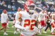 KC Chiefs cornerback Trent McDuffie #22 warms up prior to an NFL football game against the LA Chargers at SoFi Stadium^ Aug. 17^ 2024^ in Inglewood^ Calif.
