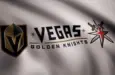 Waving flag with Vegas Golden Knights NHL hockey team logo. Close-up of waving flag with Vegas Golden Knights NHL hockey team logo^ seamless loop. Editorial footage
