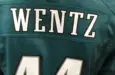 A fan wears the jersey of injured Eagles quarterback Carson Wentz in a mall. Minneapolis^ MN/USA- February 1^ 2018