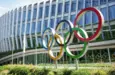 Headquarters International Olympic Committee. Olympic rings. Lausanne^ Switzerland - June 2022