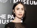 Lily Collins wearing dress and shoes by Versace attends PaleyLive program: Emily in Paris: The Magic Behind the Scenes at Paley Center for MEdia in New York on September 17^ 2024