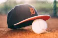 Baseball ball with Detroit Tigers cap on pitchers mound. BELGRADE^ SERBIA - APRIL 12^ 2017