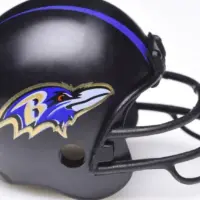 Mini Collectable Football Helmet for the Baltimore Ravens of the American Football Conference North.IRVINE^ CALIFORNIA - AUGUST 30^ 2018: