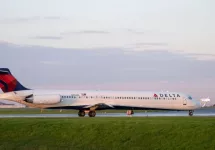 Delta airlines airplane landing / taking off from runway tarmac. Toronto Pearson Airport^ Canada - May 15 2019