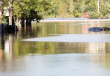 Cars submerged underwater in the aftermath of Hurricane Ida. New Brunswick^ New Jersey - September 2^ 2021