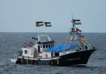 The Global Sumud Flotilla departs from the harbor heading to Gaza leading vessel of the flotilla. Portopalo di Capo Passero^ Sicily^ Italy^ 19 September 2025