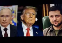 mages of the president Donald Trump^ Volodymyr Zelenskyy and Vladimir Putin side by side