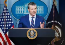 Pete Hegseth^ Defense Secretary^ speaks at a White House press briefing. WASHINGTON – January 30 2025