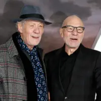 Ian McKellen and Patrick Stewart attend the 'Star Trek; Picard' TV show premiere at the Odeon Luxe cinema in Leicester Square in London^ United Kingdom-January 15^ 2020