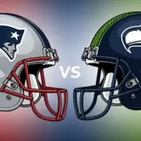 This content was generated by an Artificial Intelligence (AI) system. New England Patriots Helmet vs. Seattle Seahawk Helmet illustration
