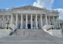 The Eastern facade with the stair to the House of Representatives of the United States Capitol Building^ on Capitol Hill in Washington DC^ USA.