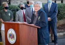 Governor of Alabama^ Kay Ivey^ giving speech in Fultondale^ AL on January 27^ 2021
