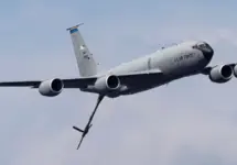A United States Air Force KC-135 Stratotanker performs at the 2023 Cleveland International Airshow. CLEVELAND^ OHIO USA - September 3^ 2023