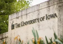 University of Iowa entrance sign at Hawkeyes' college campus Iowa City^ IA - May 23^ 2022
