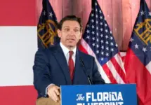 Florida Governor Ron DeSantis delivers a speech to invited guests at Adventure Outdoors^ Smyrna Georgia Smyrna^ Georgia USA - March 30^ 2023