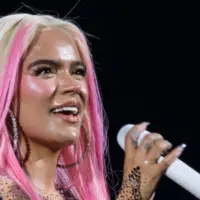 Singer Karol G during a performance at the Santiago Bernabeu^ on July 20^ 2024^ in Madrid^ Spain