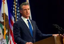 California Governor Gavin Newsom speaking at the State of the State address in Sacramento^ CA. Sacramento^ CA - March 8^ 2022