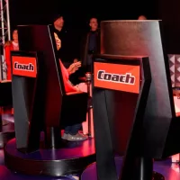 "COACH' chairs in the Replica of NBC's 'The Voice' TV show studio in the Wax Museum Grevin in Paris^ France