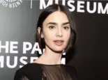 Lily Collins wearing dress and shoes by Versace attends PaleyLive program: Emily in Paris: The Magic Behind the Scenes at Paley Center for MEdia in New York on September 17^ 2024
