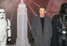Hayden Christensen attends a Star Wars-themed media event at the Empire State Building on March 21^ 2024.