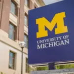 University of Michigan logo at college campus Ann Arbor^ MI - May 27^ 2022