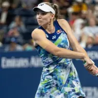 Elena Rybakina of Kazakhstan returns ball during 3rd round against Sorana Cirstea of Romania at the US Open Championships at Billie Jean King Tennis Center in New York on September 1^ 2023