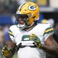 Green Bay Packers running back Josh Jacobs #8 warms up prior to an NFL football game against the Los Angeles Rams at SoFi Stadium^ Sunday^ Oct. 6^ 2024^ in Inglewood^ Calif.