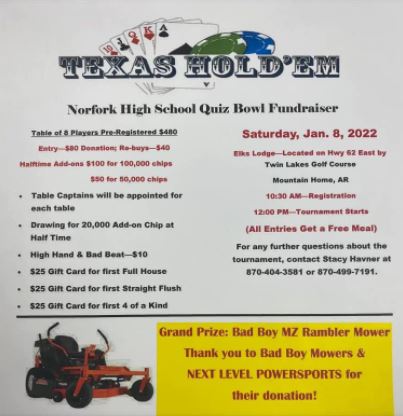 Texas Hold-Em Tournament benefiting Norfork High School Quiz Bowl - Vimarsana News
