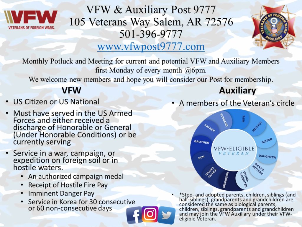 VFW and Auxiliary Post 9777 Prospective and Members Potluck and Meeting - Vimarsana News