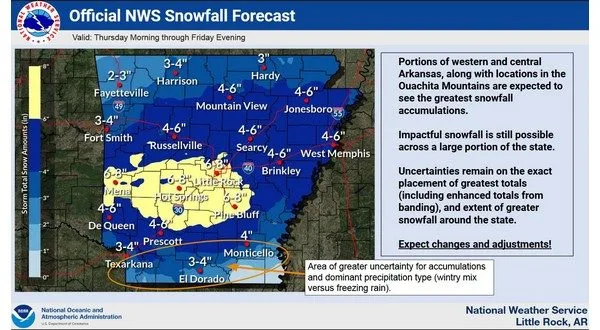 The heaviest snowfall is expected from midnight Thursday into early Friday morning