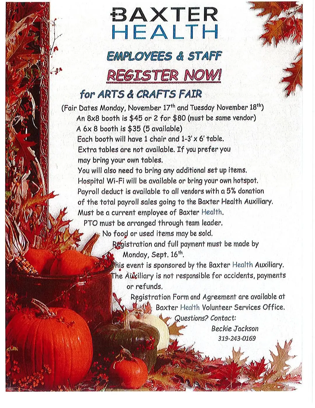 Arts and Crafts Vendors Wanted Baxter Health Auxiliary Fundraiser