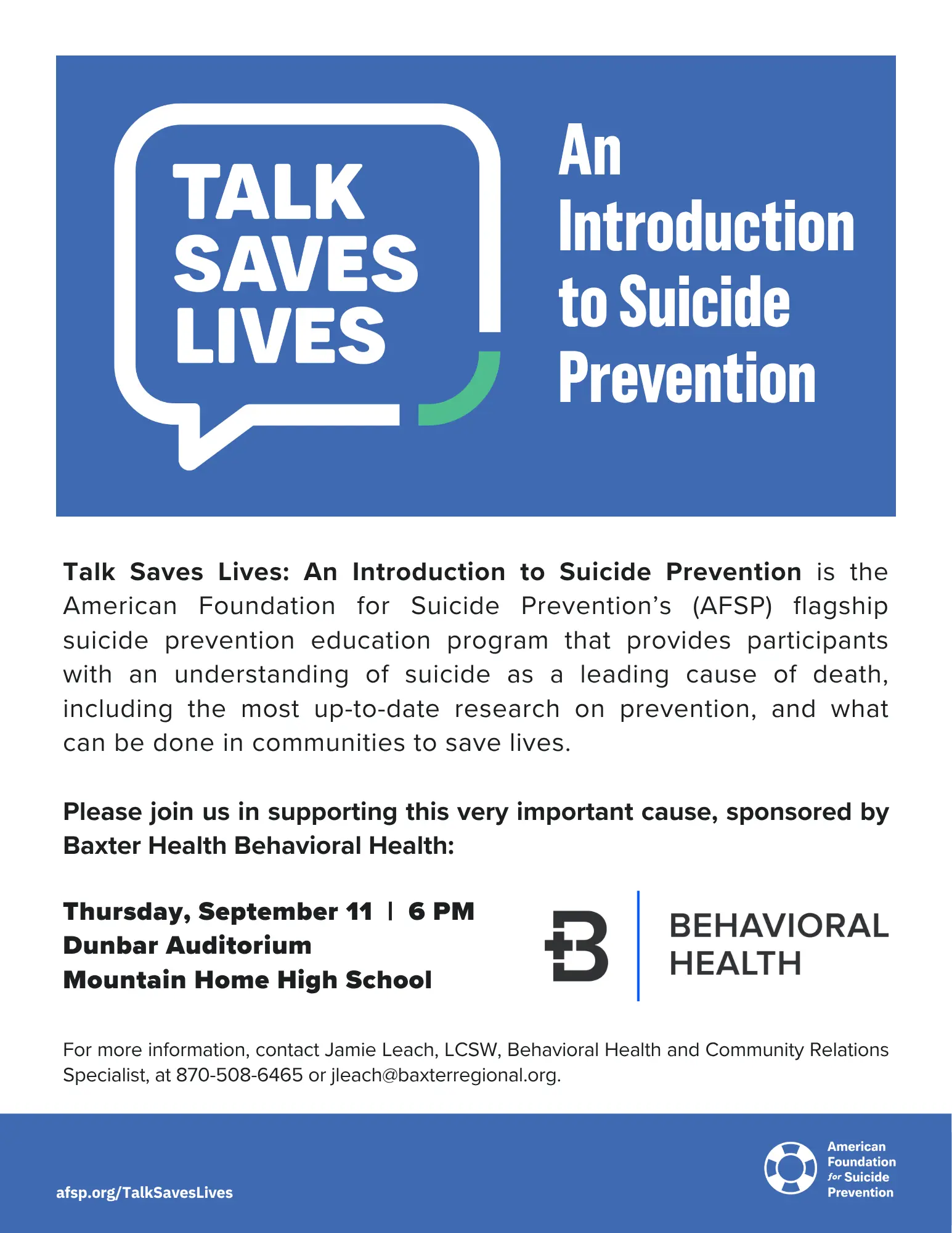 Talk Saves Lives: An Introduction to Suicide Prevention