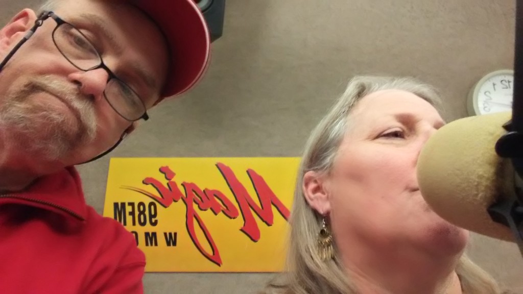Jim takes a selfie while Kathryn is on the air