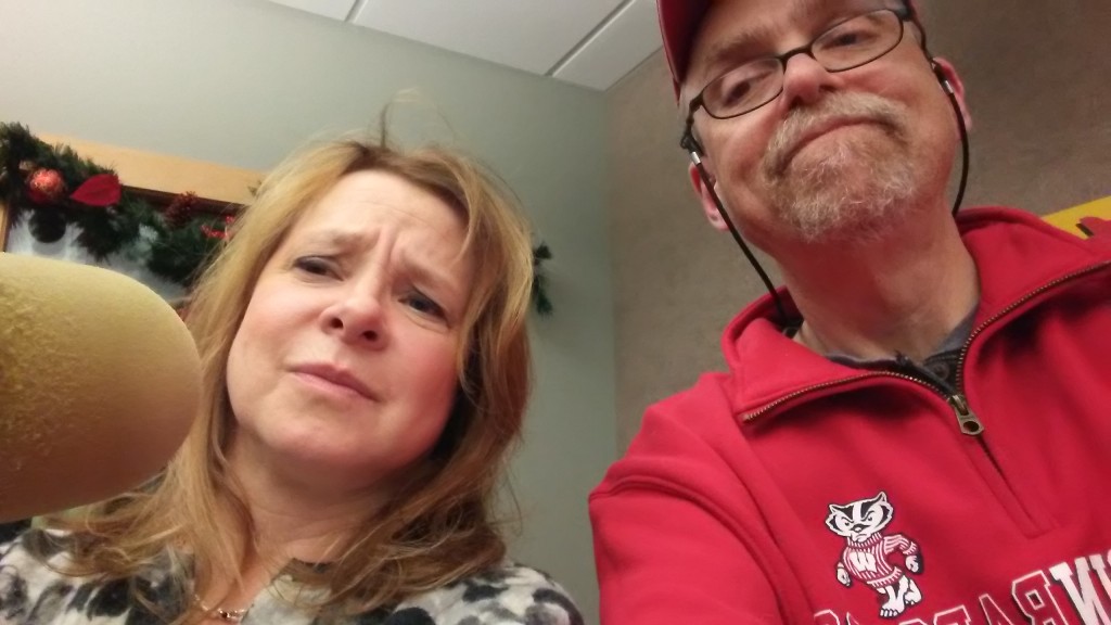 Ginger: "Jim, I'm not sure that's how you take a selfie." Jim: "What's the worst that could happen?"