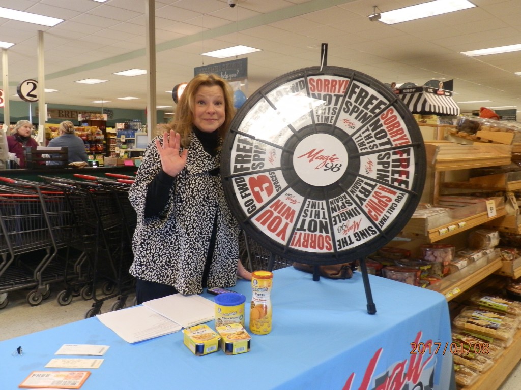Ginger works the prize wheel