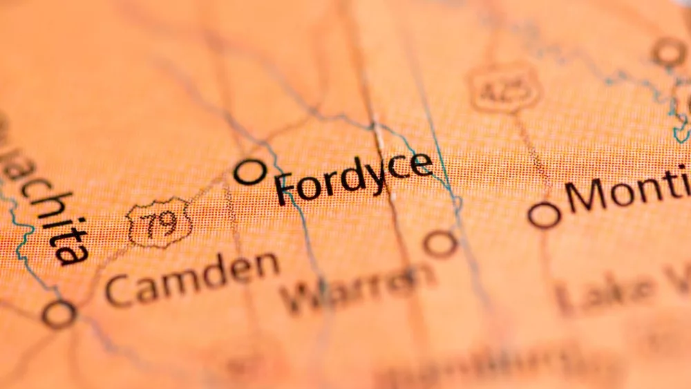 Map detailing the location of Fordyce. Arkansas. USA