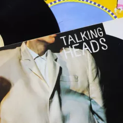 Closeup of Talking Heads new wave vinyl record cover collection