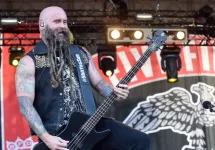 Bass guitarist Chris Kael of Five Finger Death Punch during performance at festival Rock for People in Hradec Kralove^ Czech republic^ July 4^ 2016.