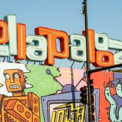 The temporary Lollapalooza sign downtown Chicago^ at the entrance to Grant Park. Chicago^ IL - August 1^ 2021