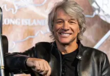 Jon Bon Jovi visits the Empire State Building in New York on September 15^ 2023 to light it in blue in partnership with iHeartRadio to announce a new Pfizer vaccine to fight COVID-19