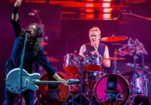 Frontman Dave Grohl^ drummer Josh Freese. Concert of Foo Fighters 07 July 2024. Rock Werchter Belgium