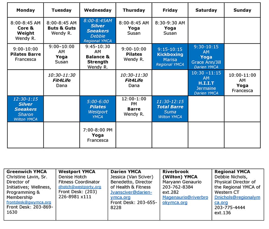 Schedules | Greenwich YMCA