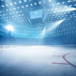 hockey stadium with fans crowd and an empty ice rink