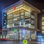 Wide Angle Shot Traffic in front of the Target Center before a Timberwolves Game; MINNEAPOLIS^ MN - JANUARY 2019 - A Wide Angle Shot Traffic in front of the Target Center before a Timberwolves Game.