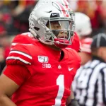 Justin Fields #1 - NCAA Division 1 Football University of Maryland Terrapins Vs. Ohio State Buckeyes on November 11th 2019 at the Ohio State Stadium in Columbus^ Ohio USA